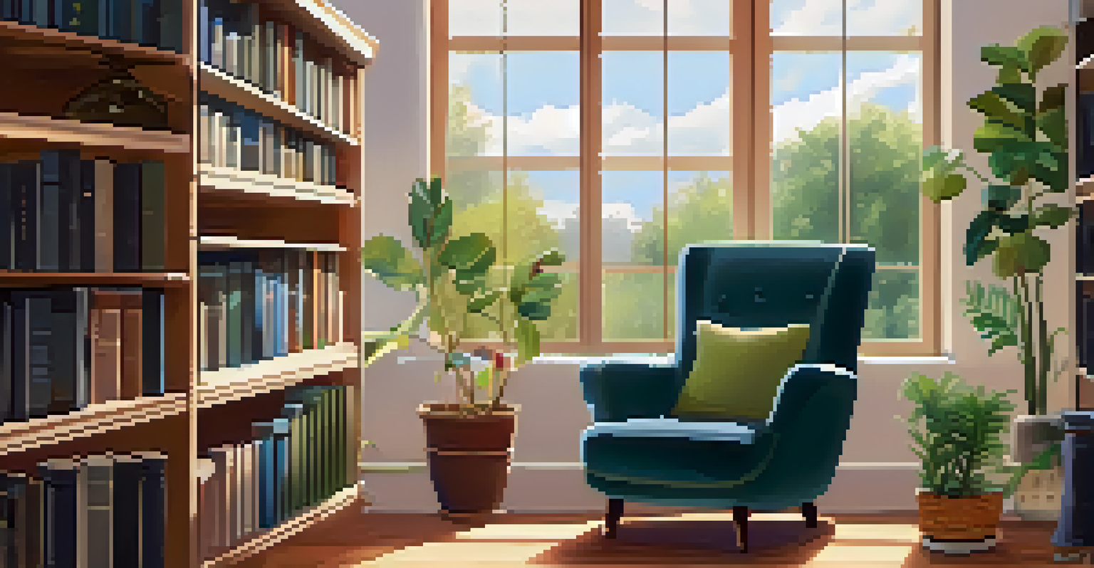 A cozy office corner with a library of books and a laptop, illuminated by sunlight, creating a warm learning environment.