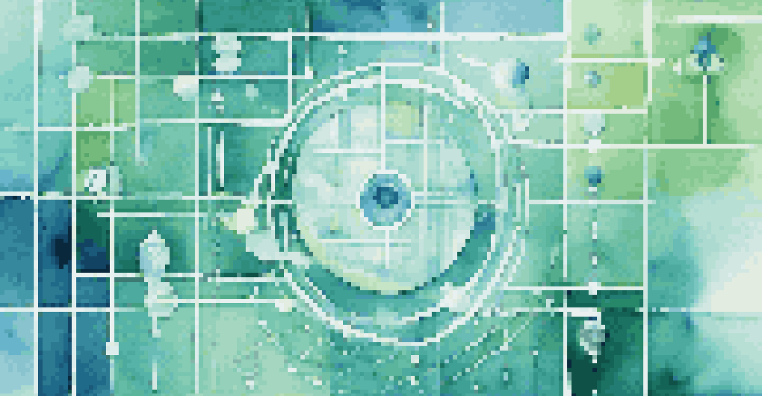 An abstract representation of market research ethics, featuring a scale balancing data and privacy icons against a digital network backdrop.