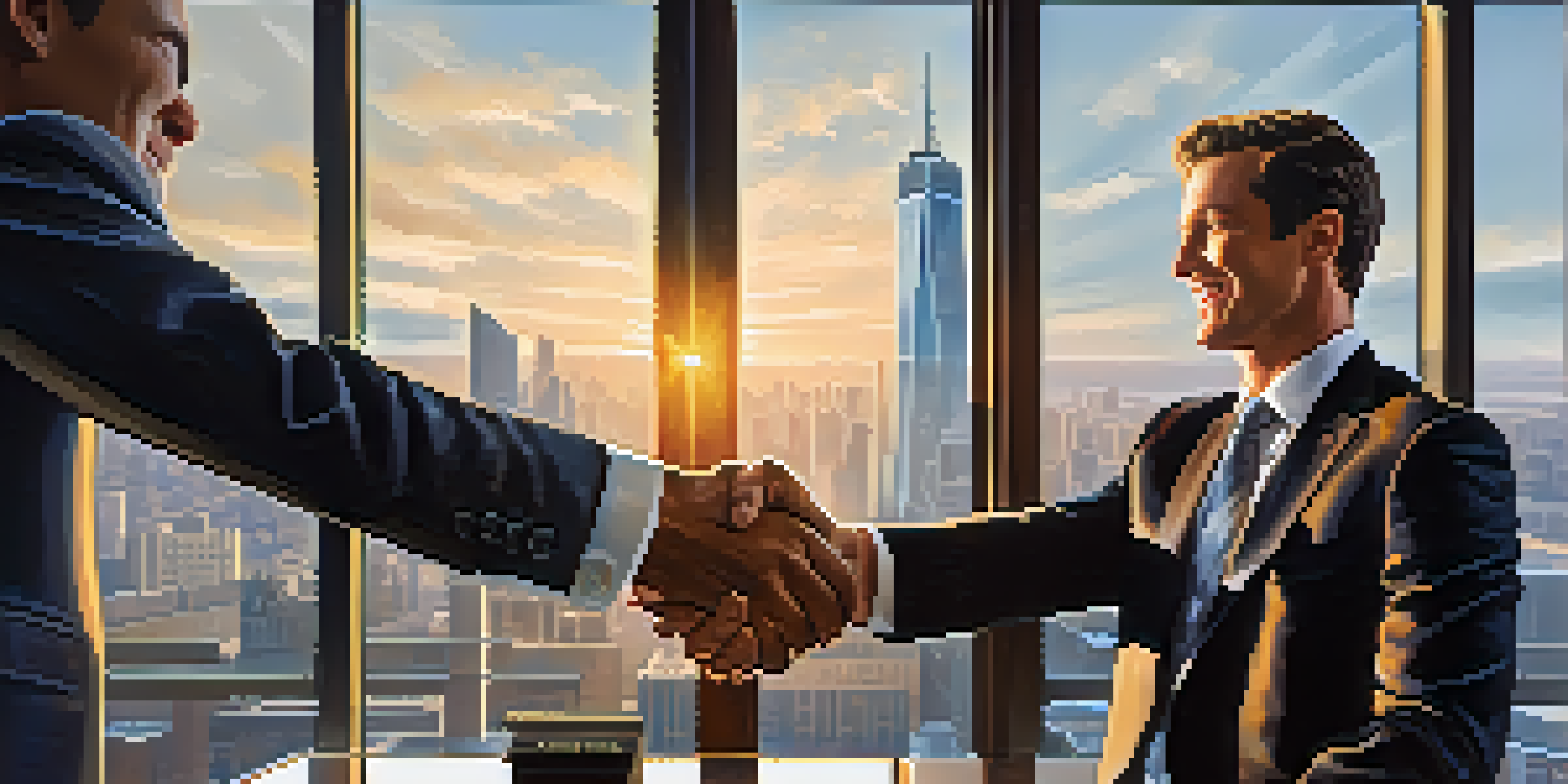 A businessperson shaking hands in a bright office, symbolizing a successful negotiation.
