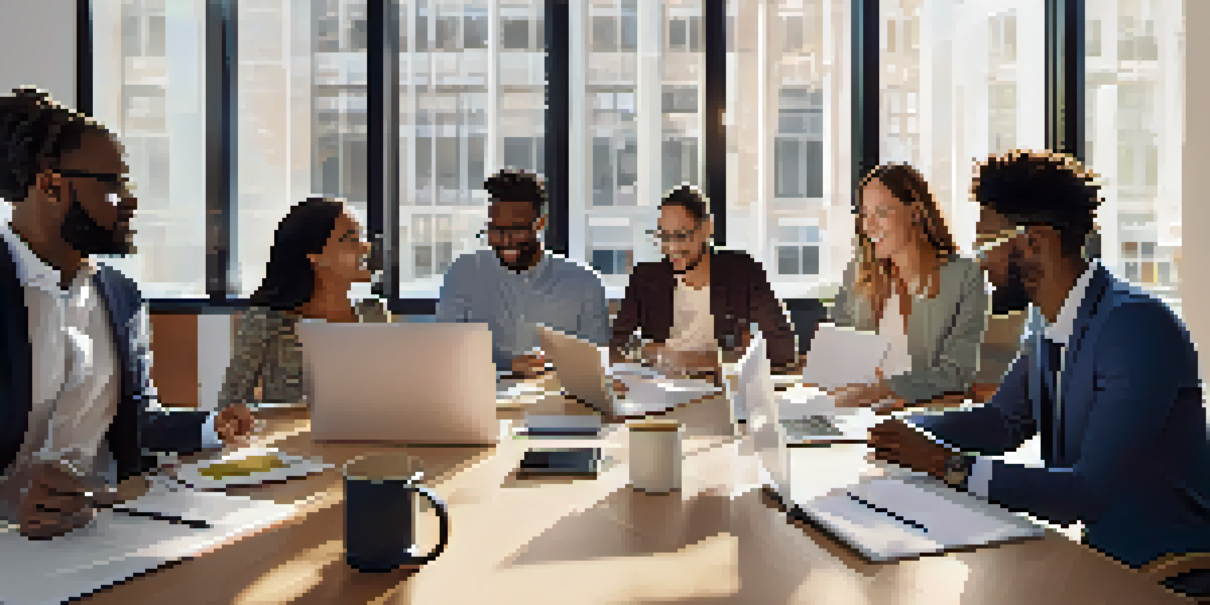 A diverse group of professionals discussing recruitment strategies at a modern table, emphasizing inclusivity in the workplace.