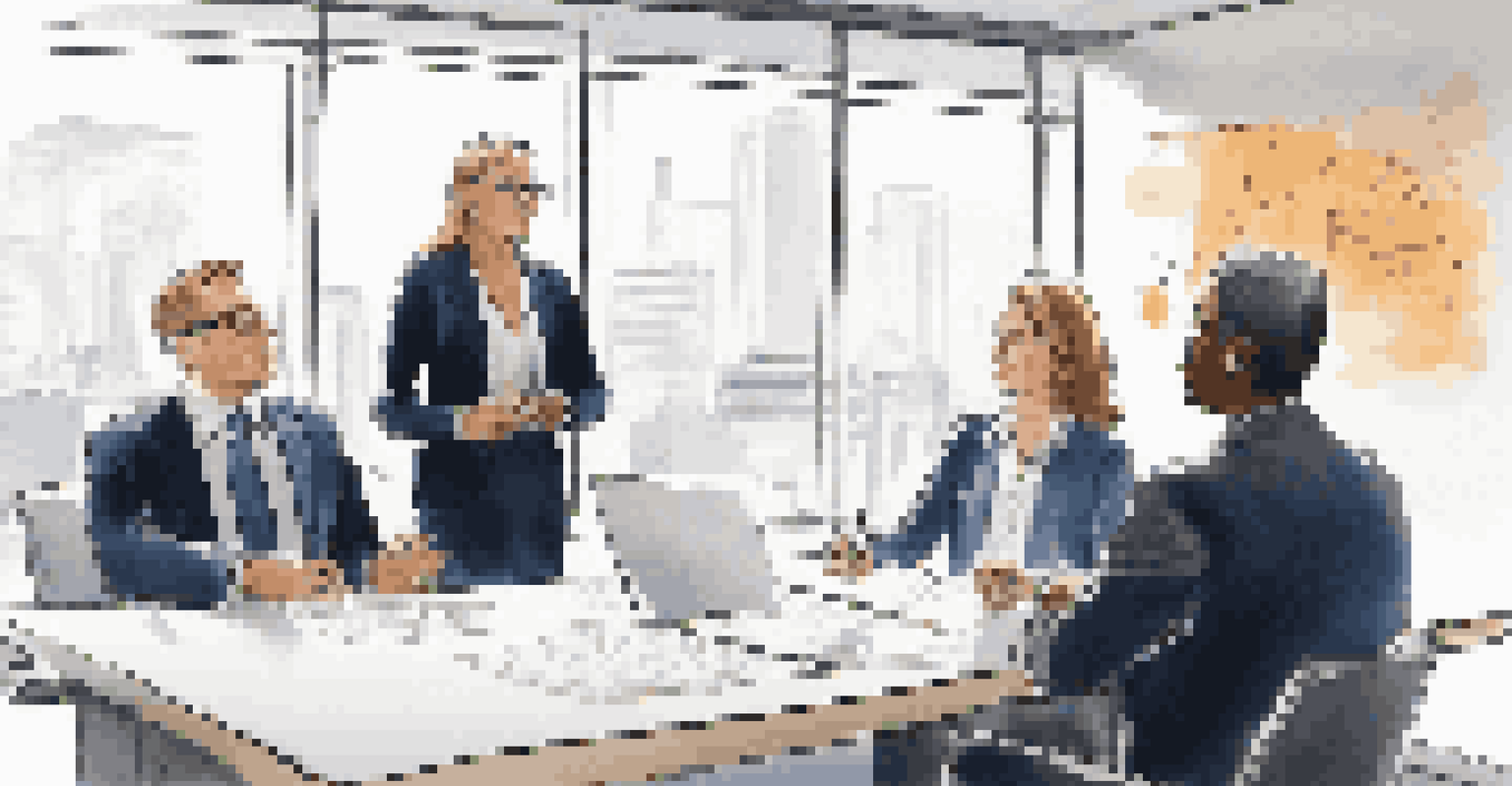 A franchisee and franchisor in a meeting room discussing business strategies with notes on a whiteboard.