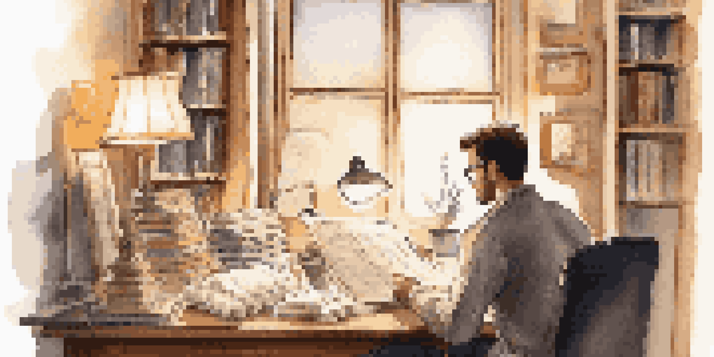 A person reflecting on negotiation notes in a cozy home office filled with books.