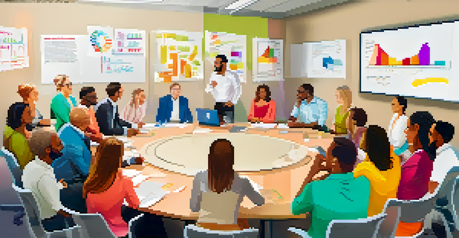 A diverse focus group discussing ideas with a whiteboard in a bright room.