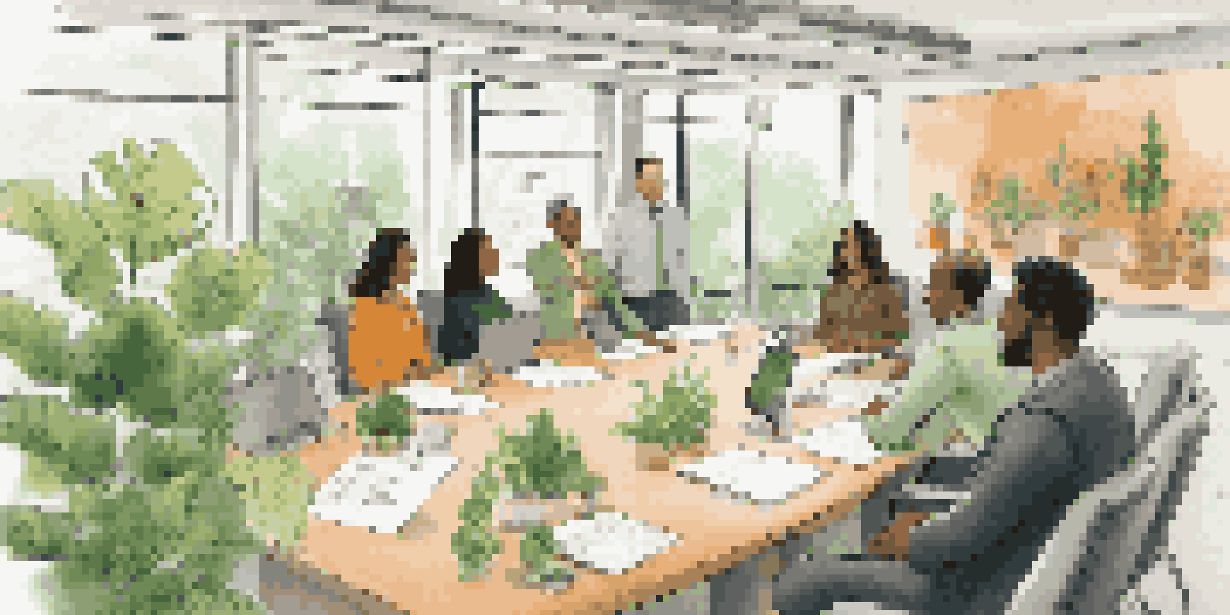 A diverse group of suppliers and manufacturers in a meeting about ethical practices in a modern conference room.