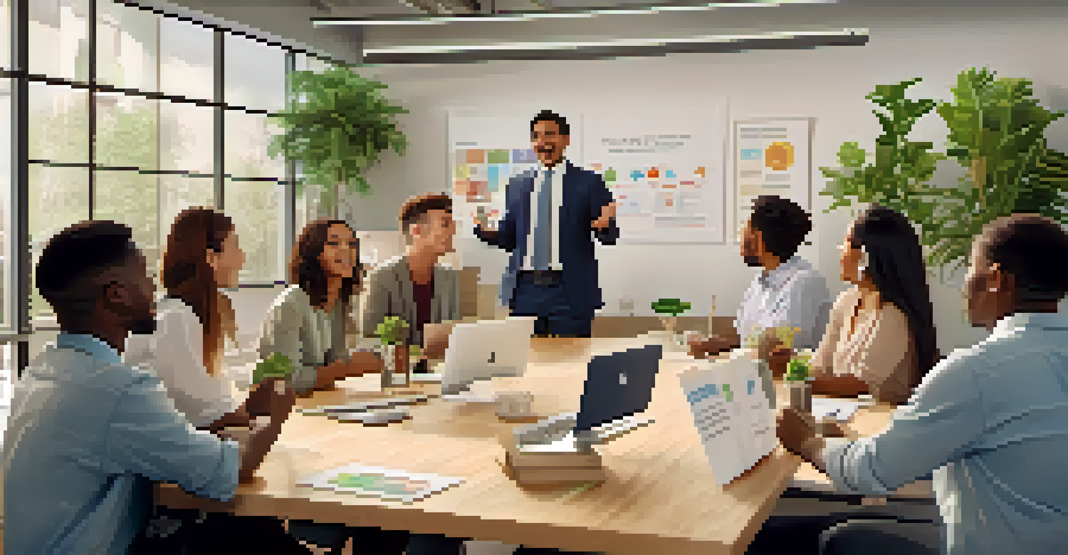 An inspiring leader engaging with a multicultural team in a bright office space, encouraging open communication.