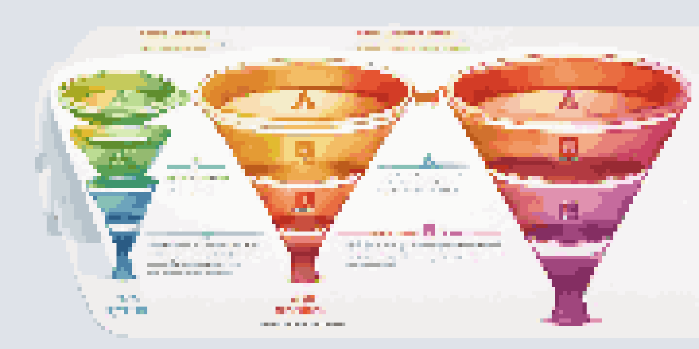 A detailed sales funnel diagram illustrating various stages, with colorful icons and a gradient background.