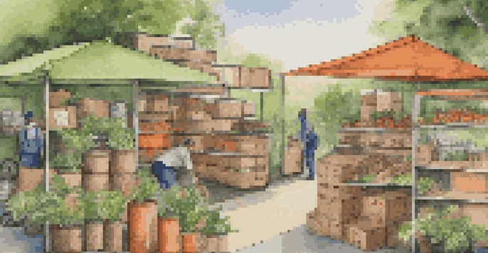 A close-up view of eco-friendly products made from recycled materials surrounded by green leaves.