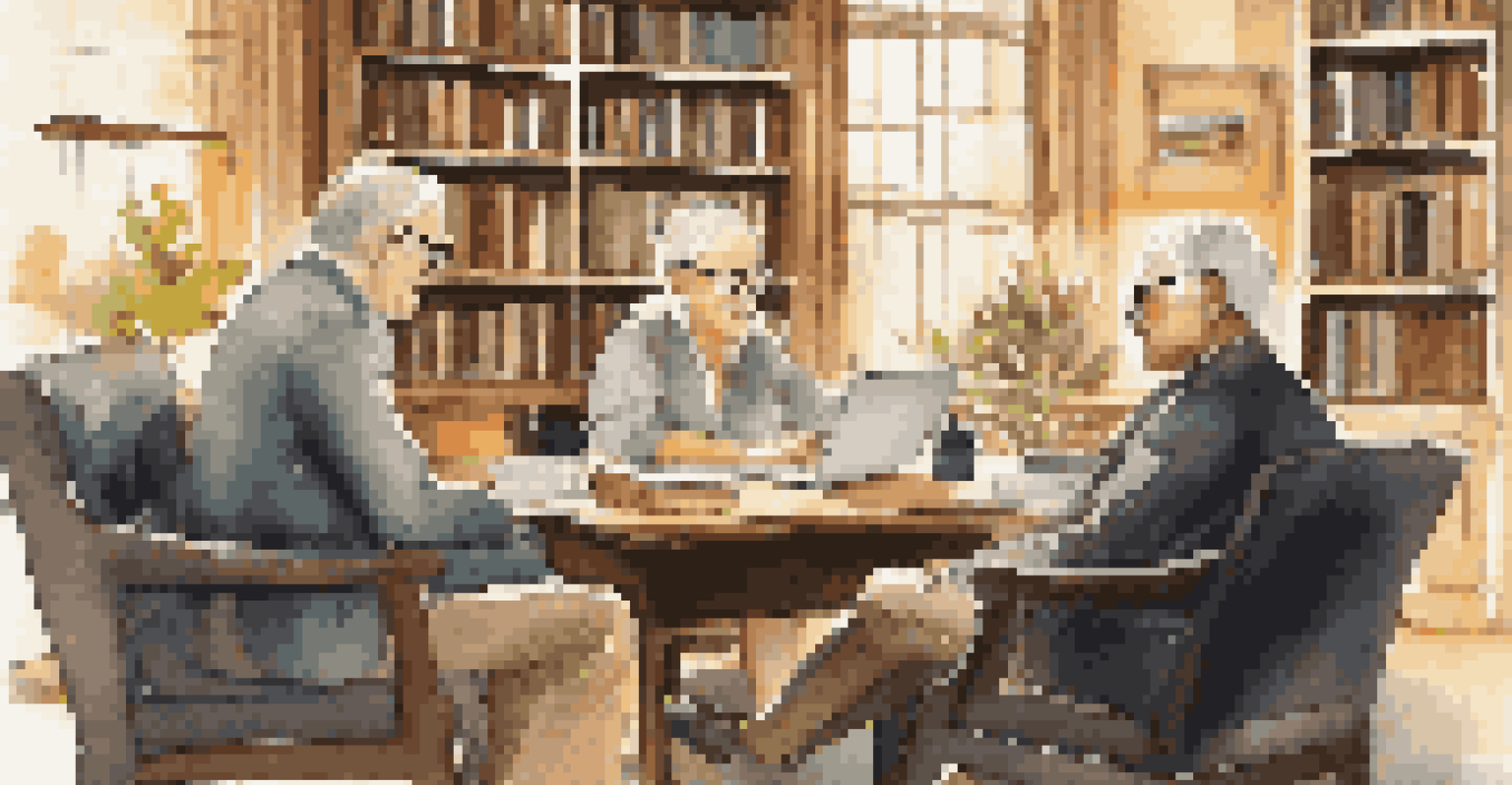 A mentor and a young entrepreneur engaged in a discussion in a cozy office, surrounded by bookshelves and soft lighting.