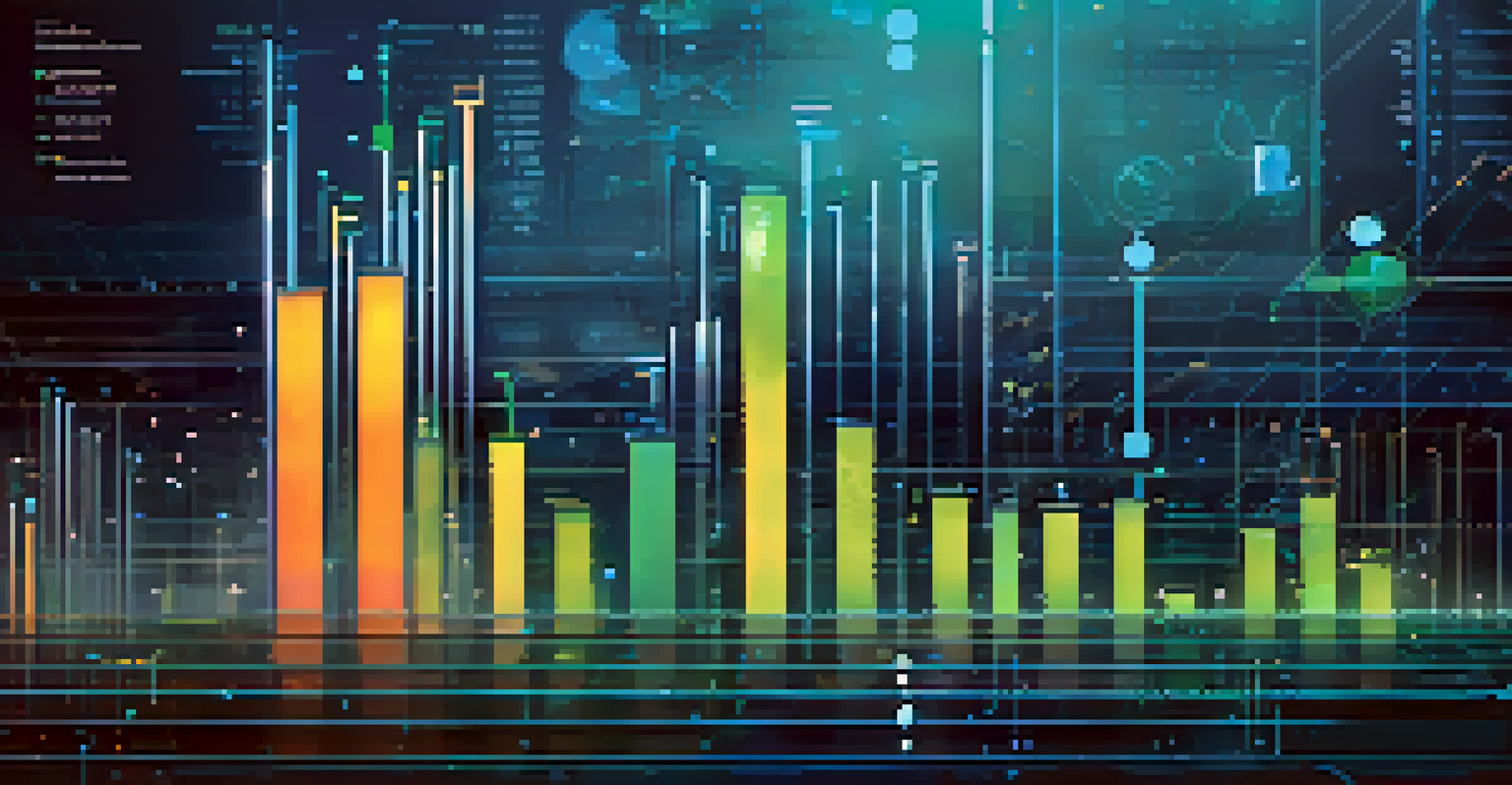 An abstract digital graph representing financial forecasting with upward trends and mathematical symbols in a futuristic design.