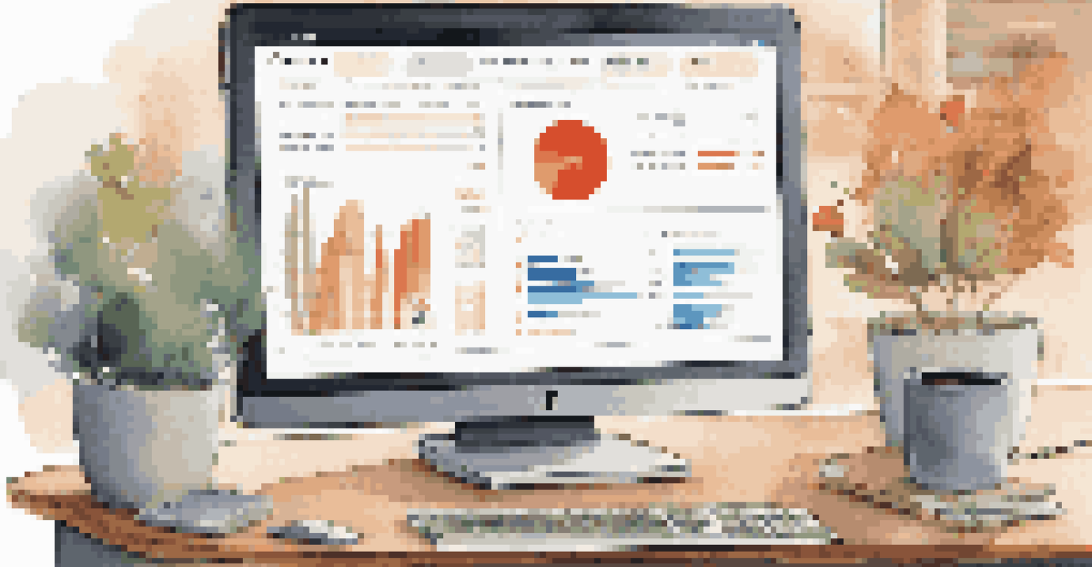 A close-up of a computer screen showing integrated CRM and e-commerce analytics, with a cozy workspace including a coffee mug and notepad.