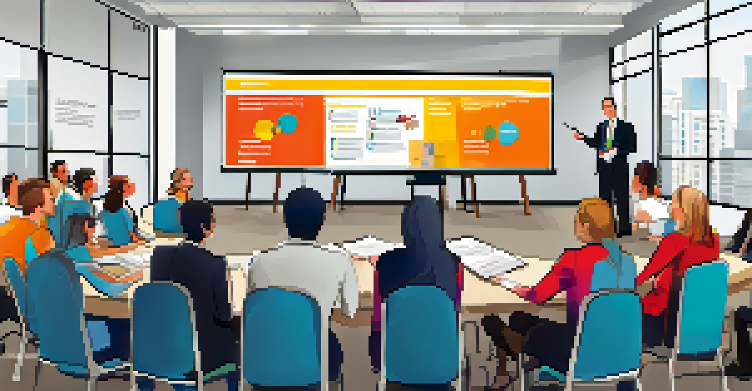 A training session where an employee presents business continuity planning concepts on a whiteboard to an engaged audience.