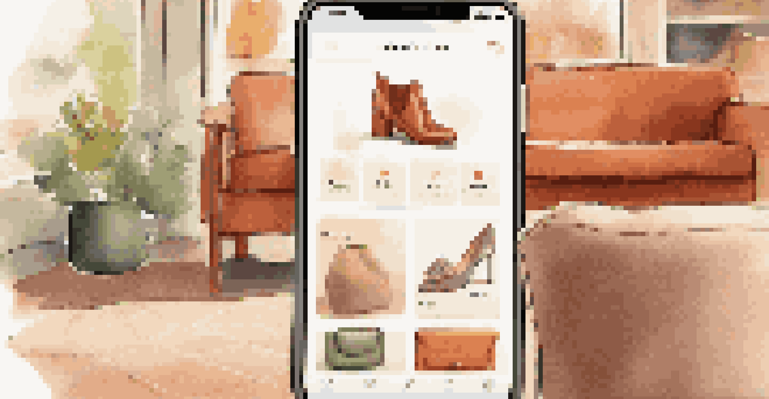 A close-up of a smartphone showing a personalized shopping app interface, surrounded by a cozy indoor environment.
