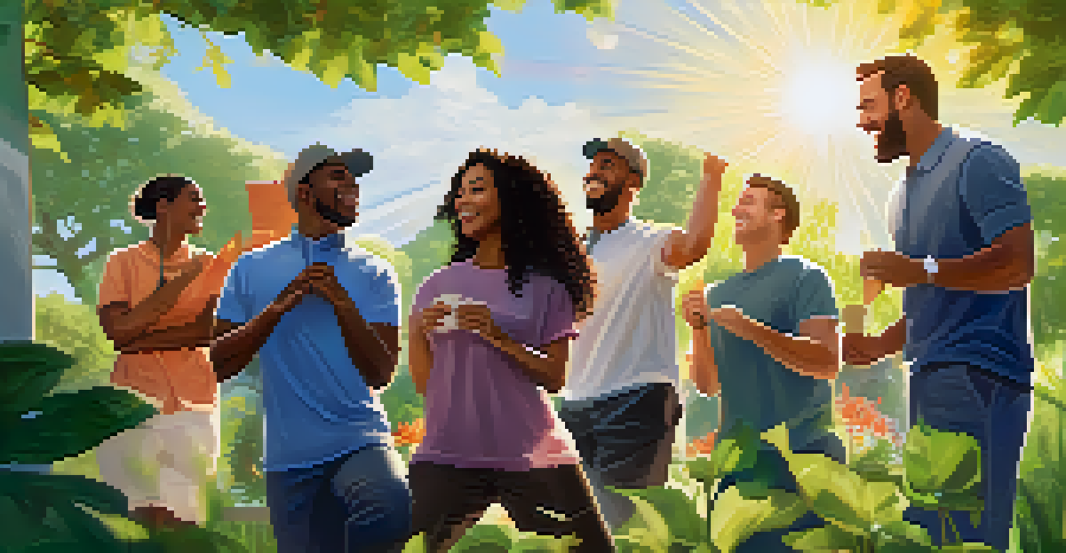 A group of diverse employees participating in a team-building activity outdoors, showcasing teamwork and mental health support.