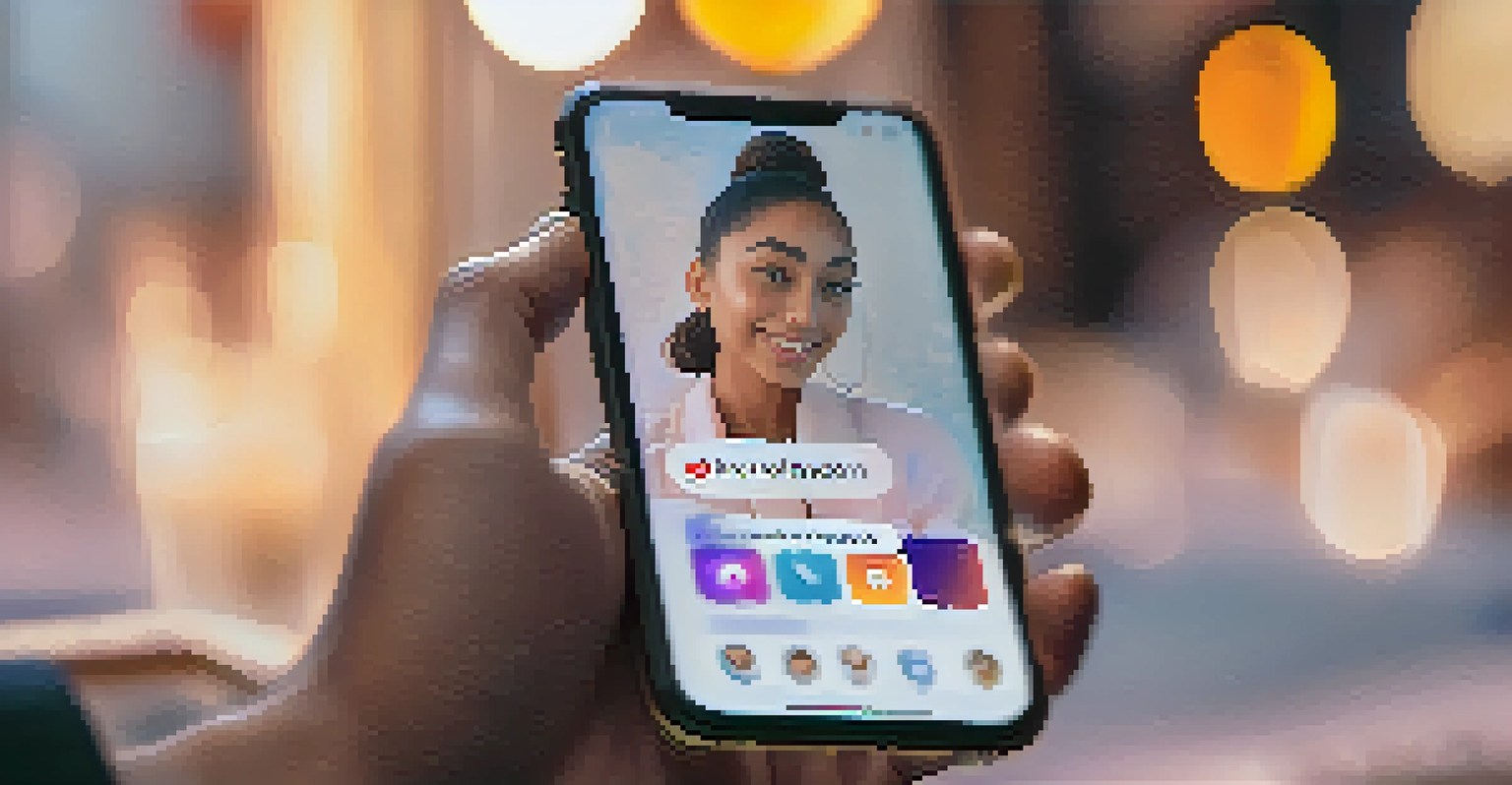 A close-up of a hand holding a smartphone showing social media content.