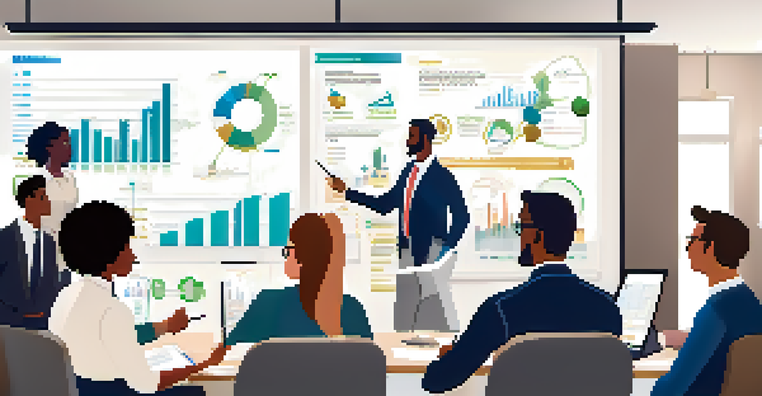 A group of diverse professionals discussing succession planning in a conference room with a whiteboard.