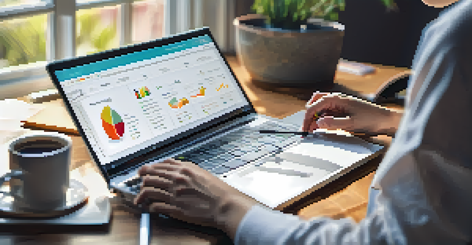 A close-up of someone typing on a laptop with an analytics dashboard displayed on the screen.
