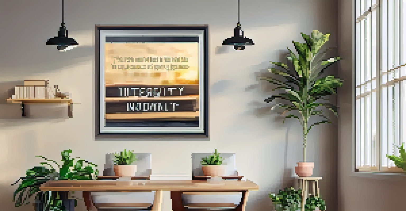 An office wall decorated with quotes about integrity and ethical leadership.