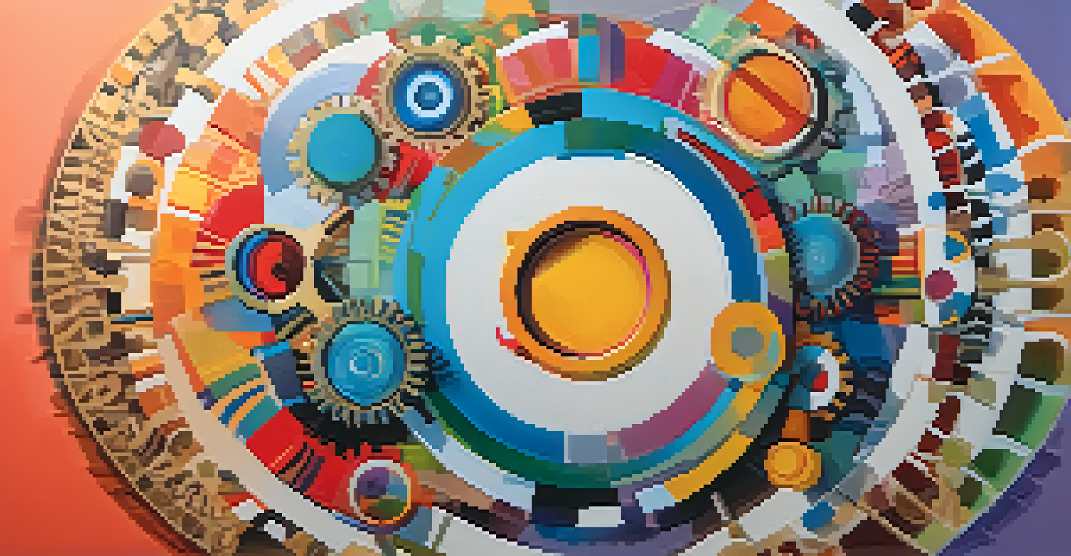 An abstract image showing two overlapping circles representing different corporate cultures merging together with symbols.