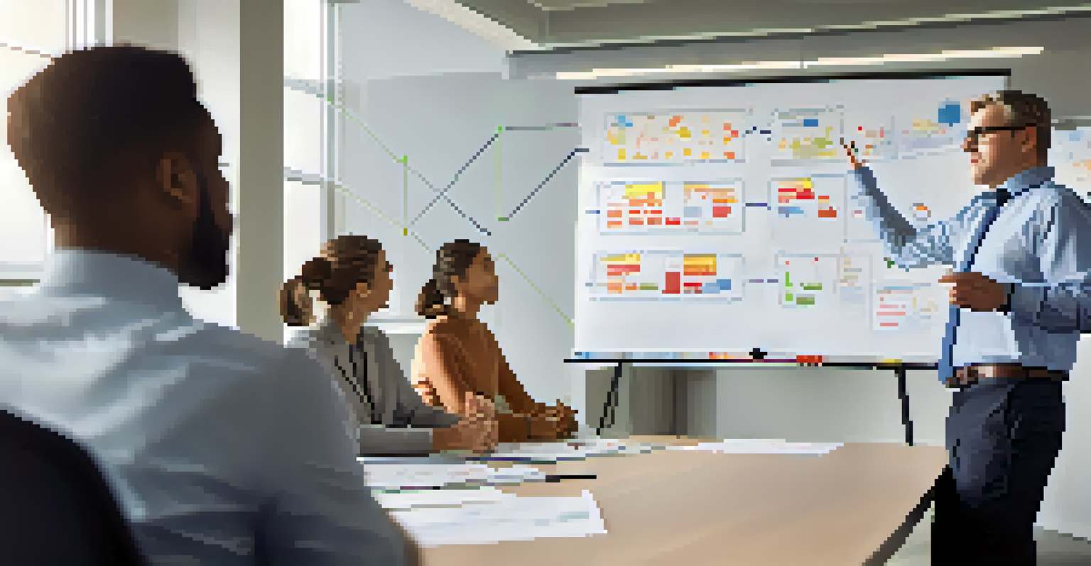 A confident leader explaining negotiation strategies to team members in a bright, modern meeting room.