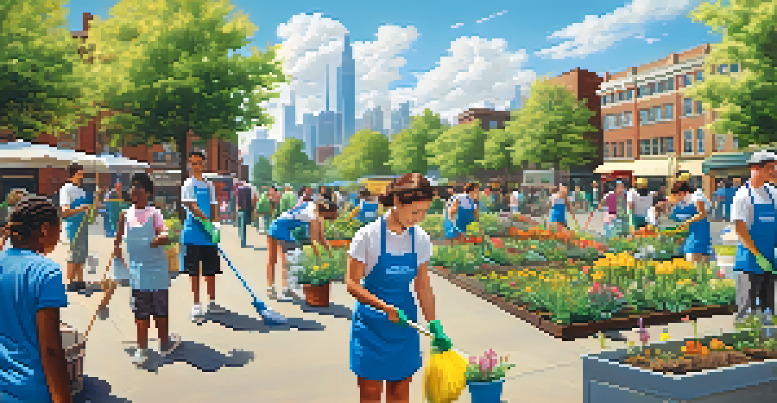 A diverse group of people participating in community service activities in a park.