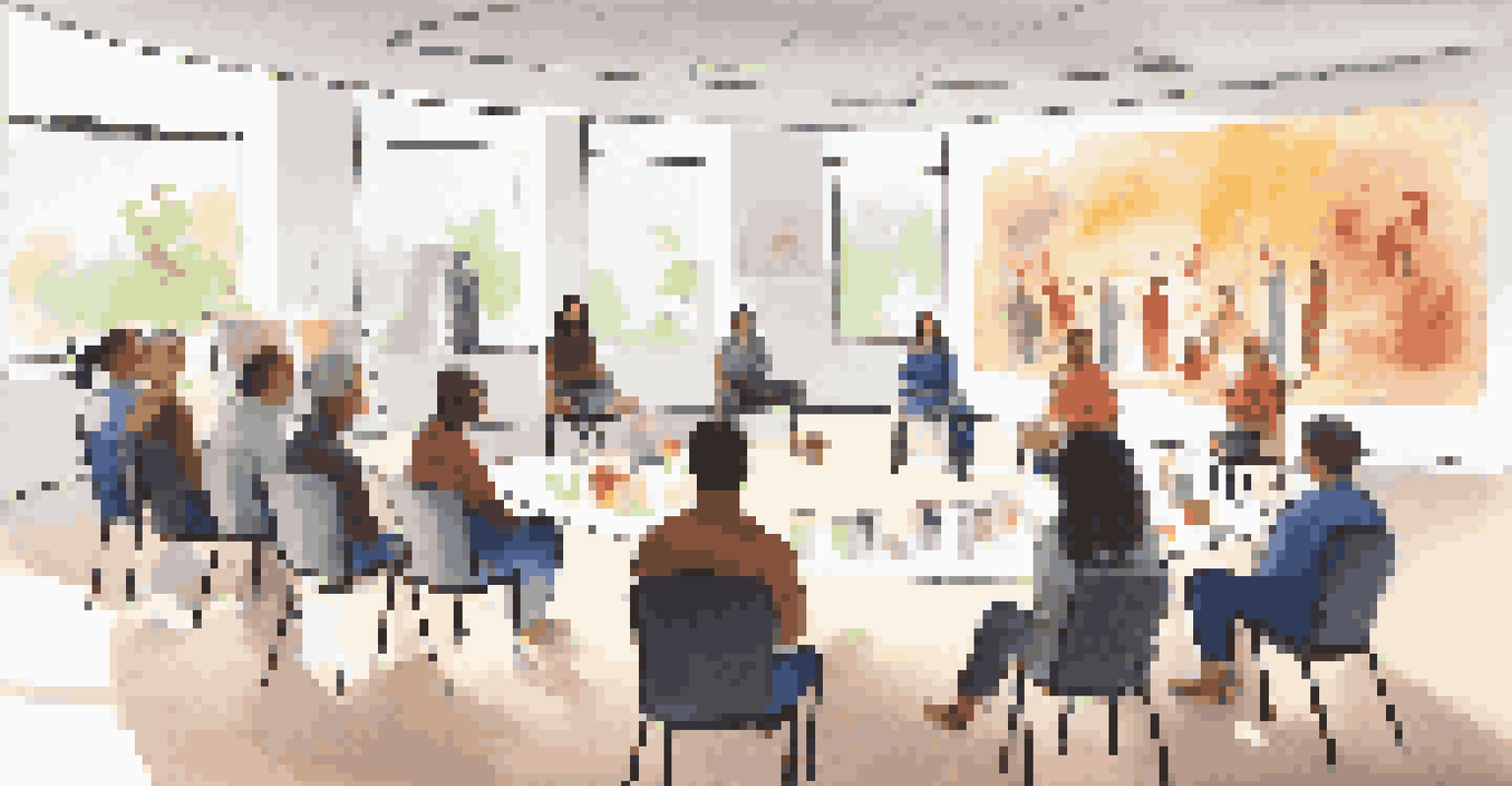 A workshop on emotional intelligence in a bright room, with participants engaged in role-playing scenarios and a facilitator leading the session.