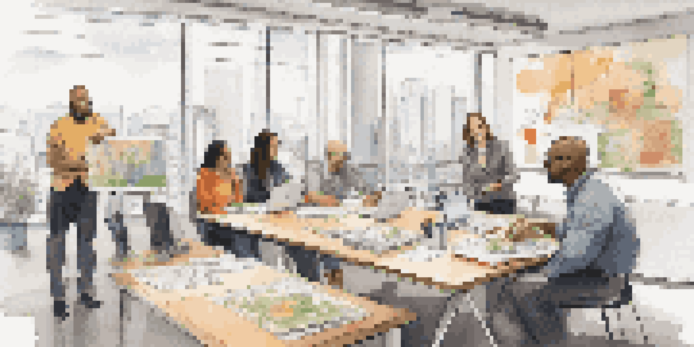 A diverse team of employees collaborating in a bright office space, with individuals displaying different personality traits.