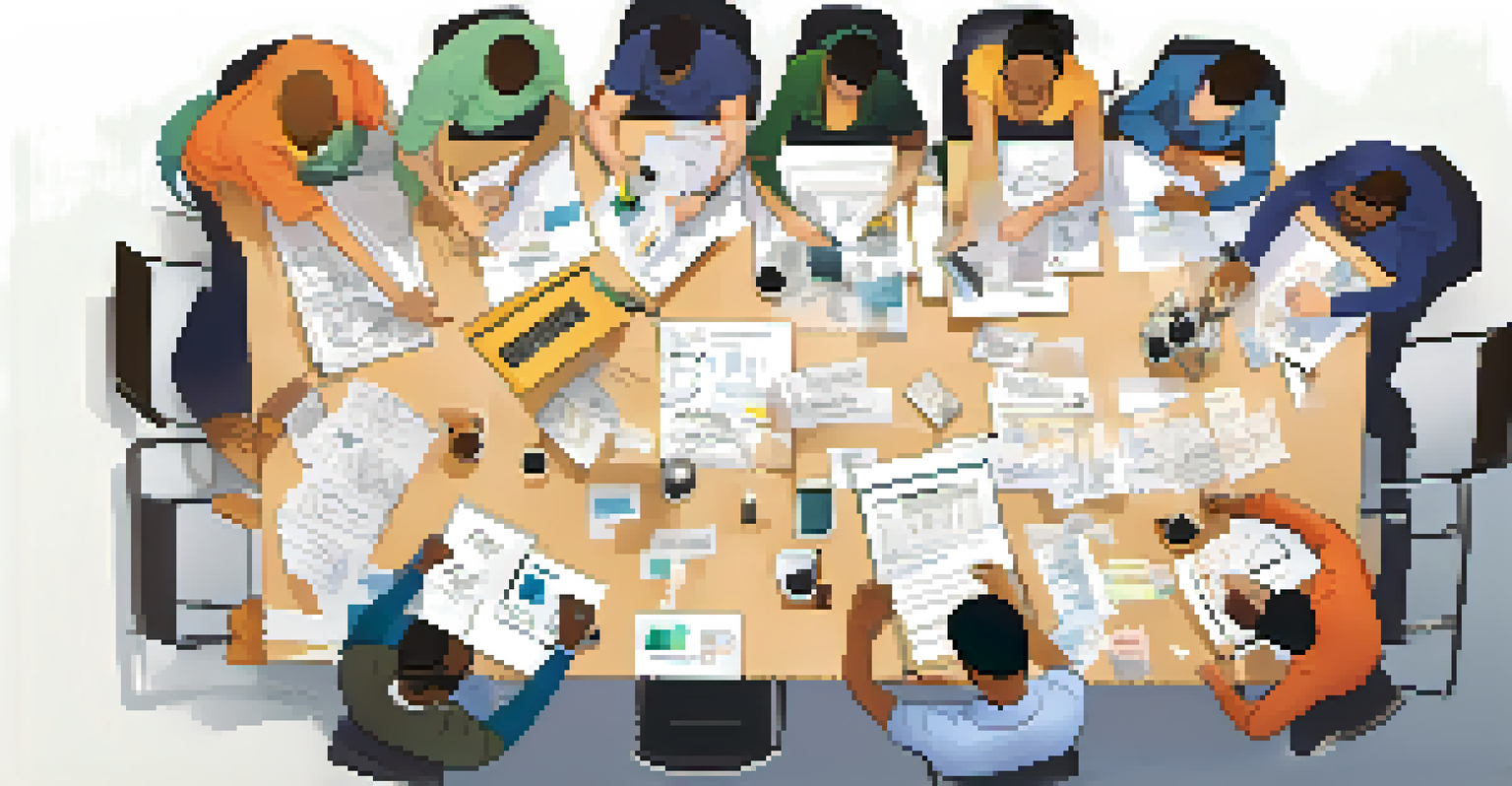 A diverse team collaborating around a large Business Model Canvas on the floor, with various markers and a laptop present.