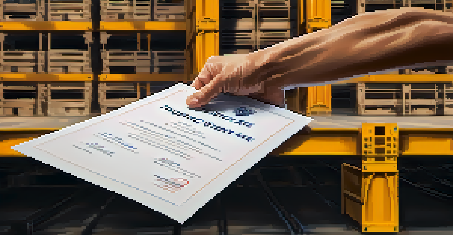 A close-up image of a hand holding an insurance certificate with shipping crates in the background, symbolizing shipment safety.