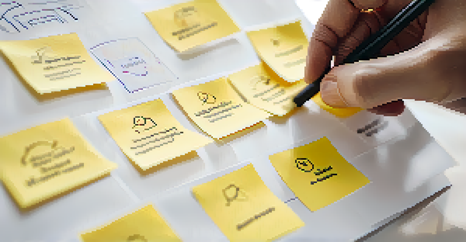 A hand adding a sticky note to the Value Propositions section of a Business Model Canvas, with a team brainstorming in the background.
