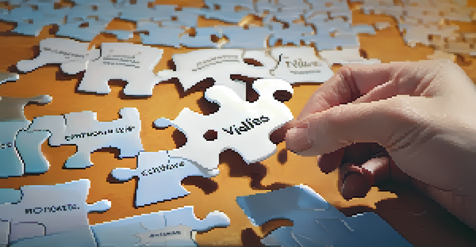 A hand placing a puzzle piece labeled 'Core Values' into a larger puzzle symbolizing organizational culture.