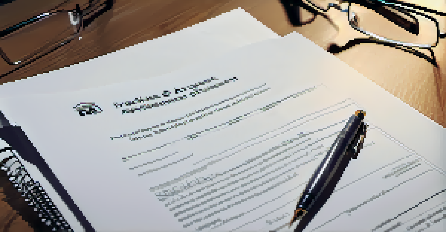 A close-up of a franchise agreement document with a pen and glasses on a wooden table.