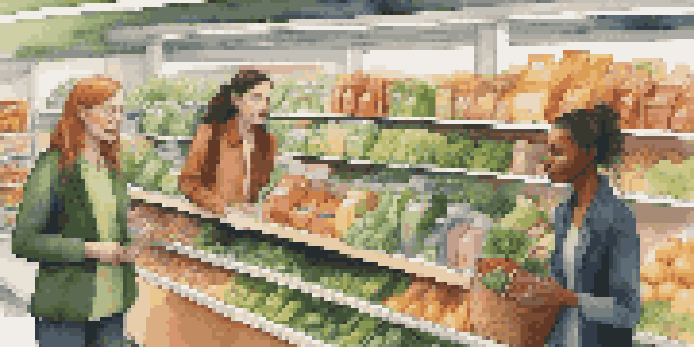 A diverse group of people shopping in a supermarket, focusing on sustainable products with natural lighting.