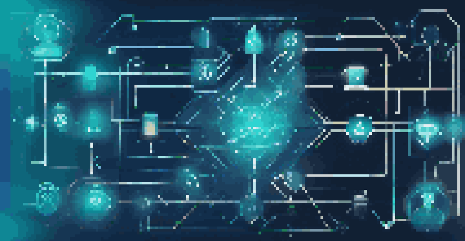 An abstract digital art piece representing digital ethics with interconnected nodes and symbols of trust.