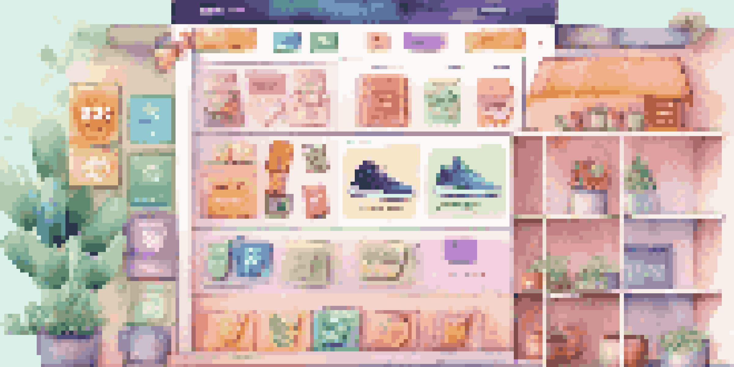 A colorful e-commerce website displaying gamification elements such as badges and leaderboards, with users engaging on devices.