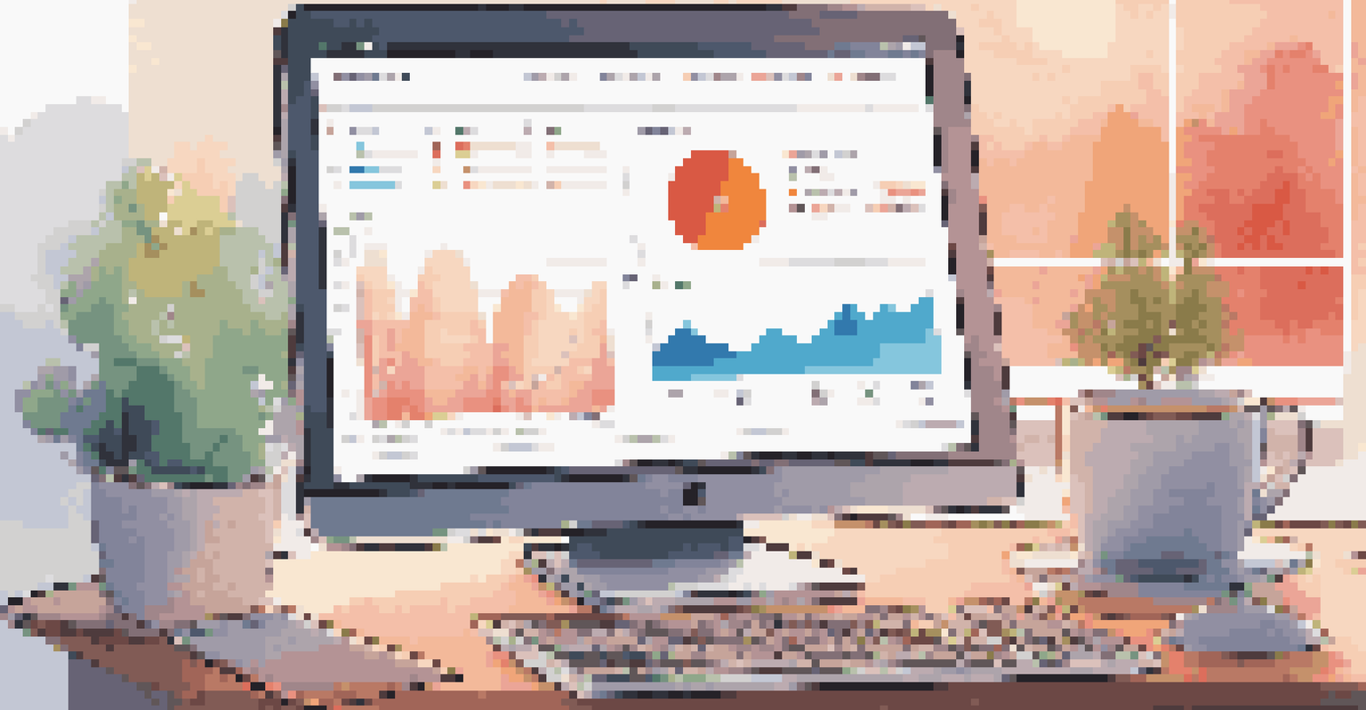 A close-up view of a SaaS dashboard on a computer screen, featuring colorful graphs and a tidy workspace.