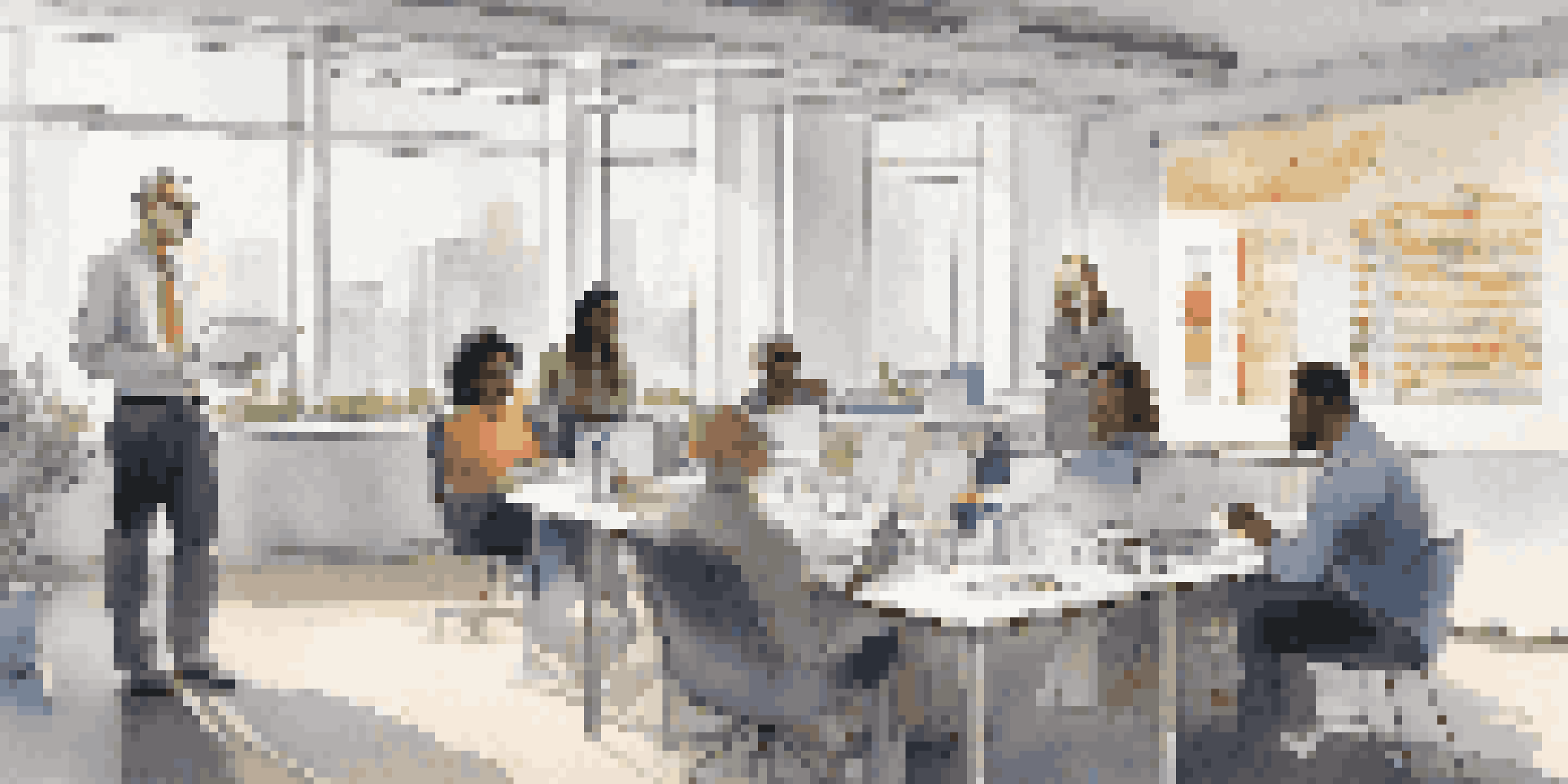 A researcher conducting interviews with a diverse group of individuals in a well-lit office, surrounded by charts and papers.