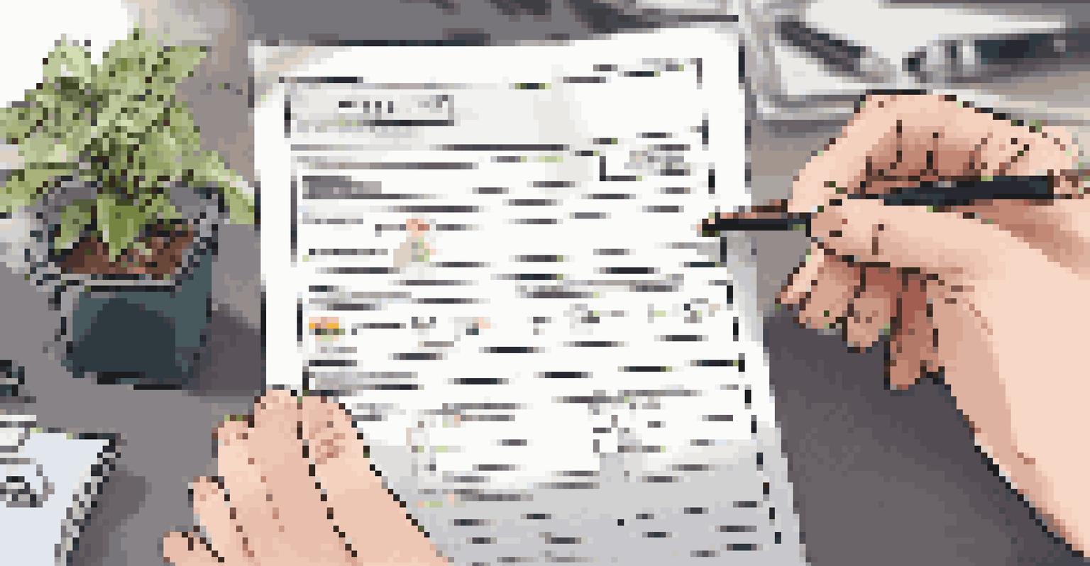 A close-up of an employee filling out a feedback survey in a modern office, with a laptop and a coffee cup on the desk.