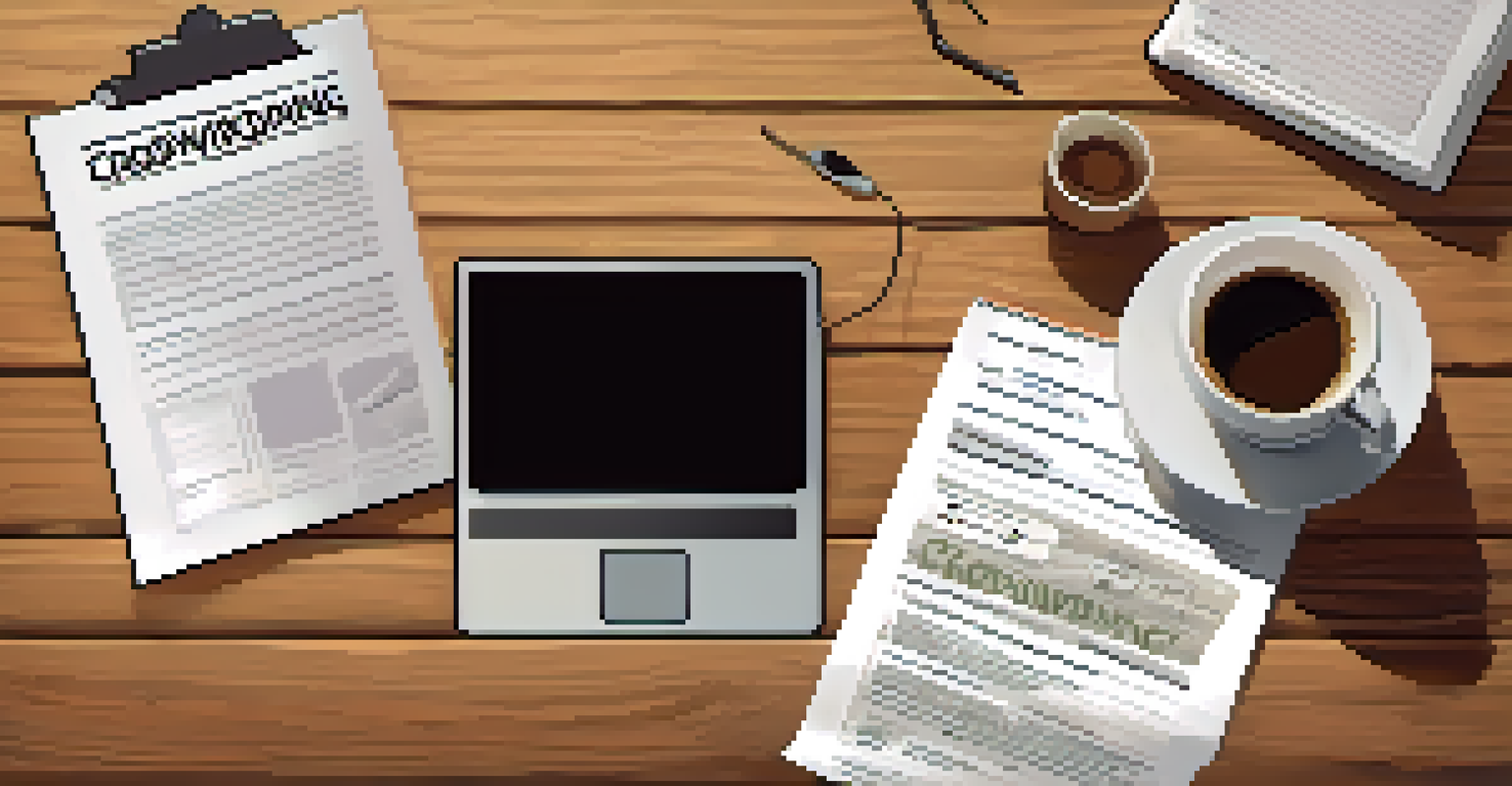 A wooden desk with legal documents and a laptop displaying a crowdfunding campaign, alongside a cup of coffee.