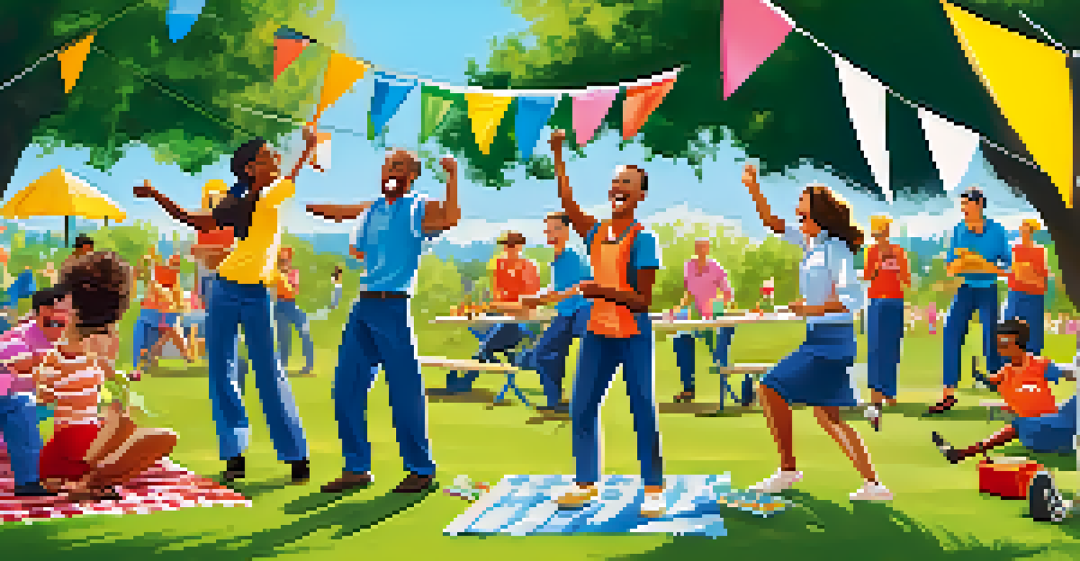 A diverse sales team enjoying a team-building activity in a park, filled with laughter and colorful picnic setups.