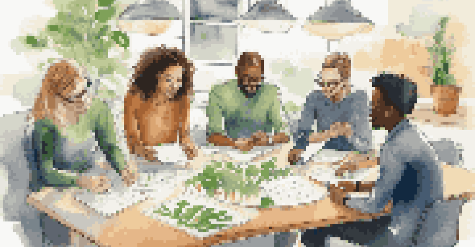 A diverse team of employees engaged in a discussion about sustainability, surrounded by eco-friendly products.