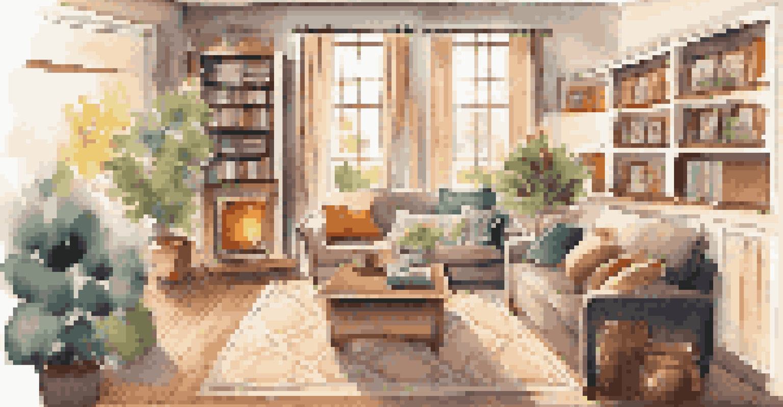 A cozy living room with a satisfied customer recording a video testimonial on a laptop, surrounded by warm decor.