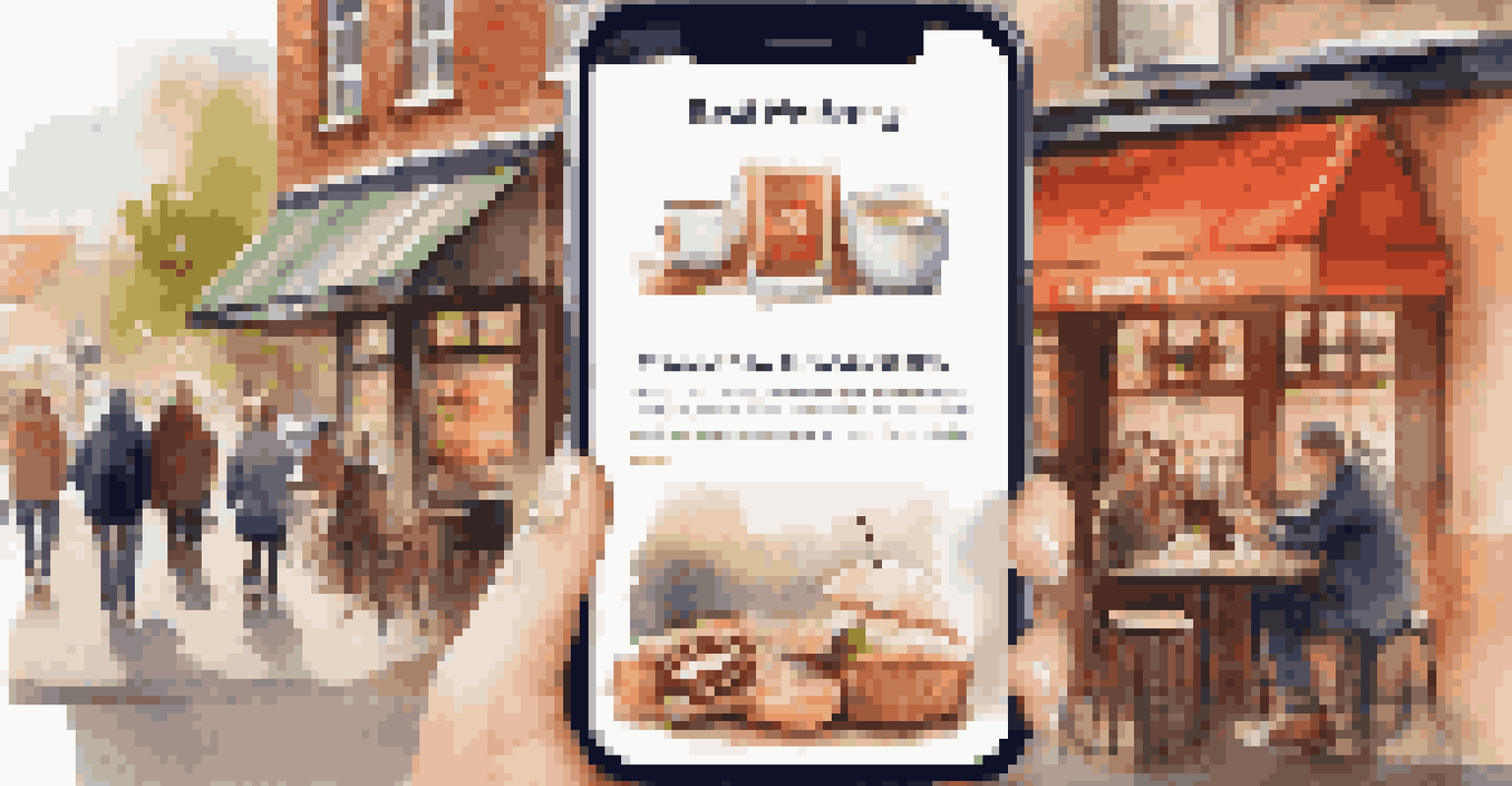 A smartphone showing a personalized email marketing campaign in a cozy coffee shop, with blurred patrons in the background.