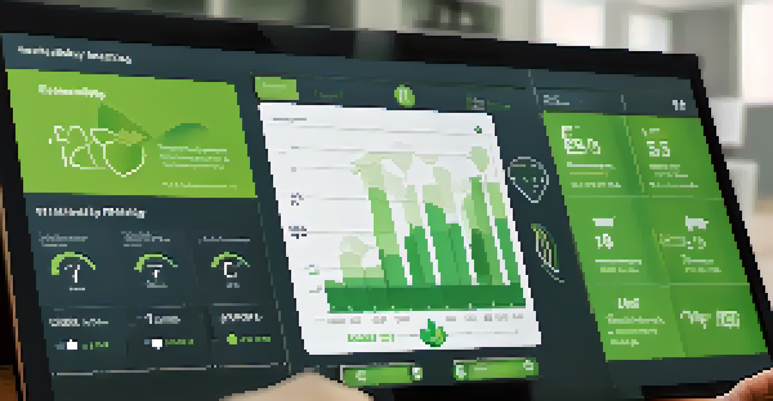 A digital dashboard showing sustainability metrics with graphs and data visualizations, highlighting progress in eco-friendly initiatives.