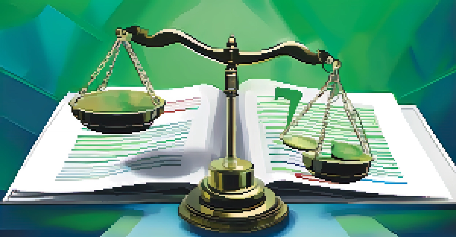 An infographic illustrating the balance between legal and ethical practices in business with a scale and symbols.