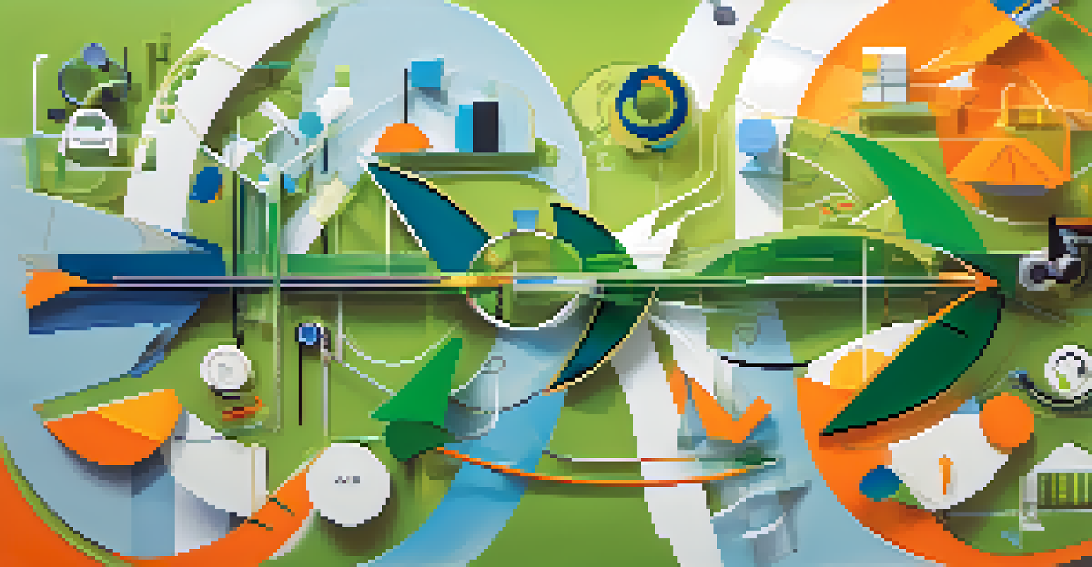 An abstract graphic showing circular arrows and icons representing continuous improvement and efficiency in business.