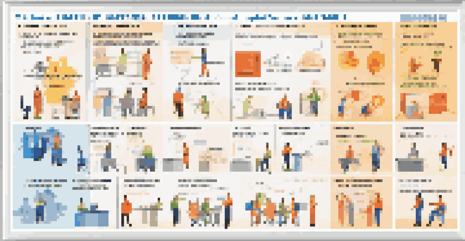 A colorful wall chart illustrating different employee training methods with engaging icons.