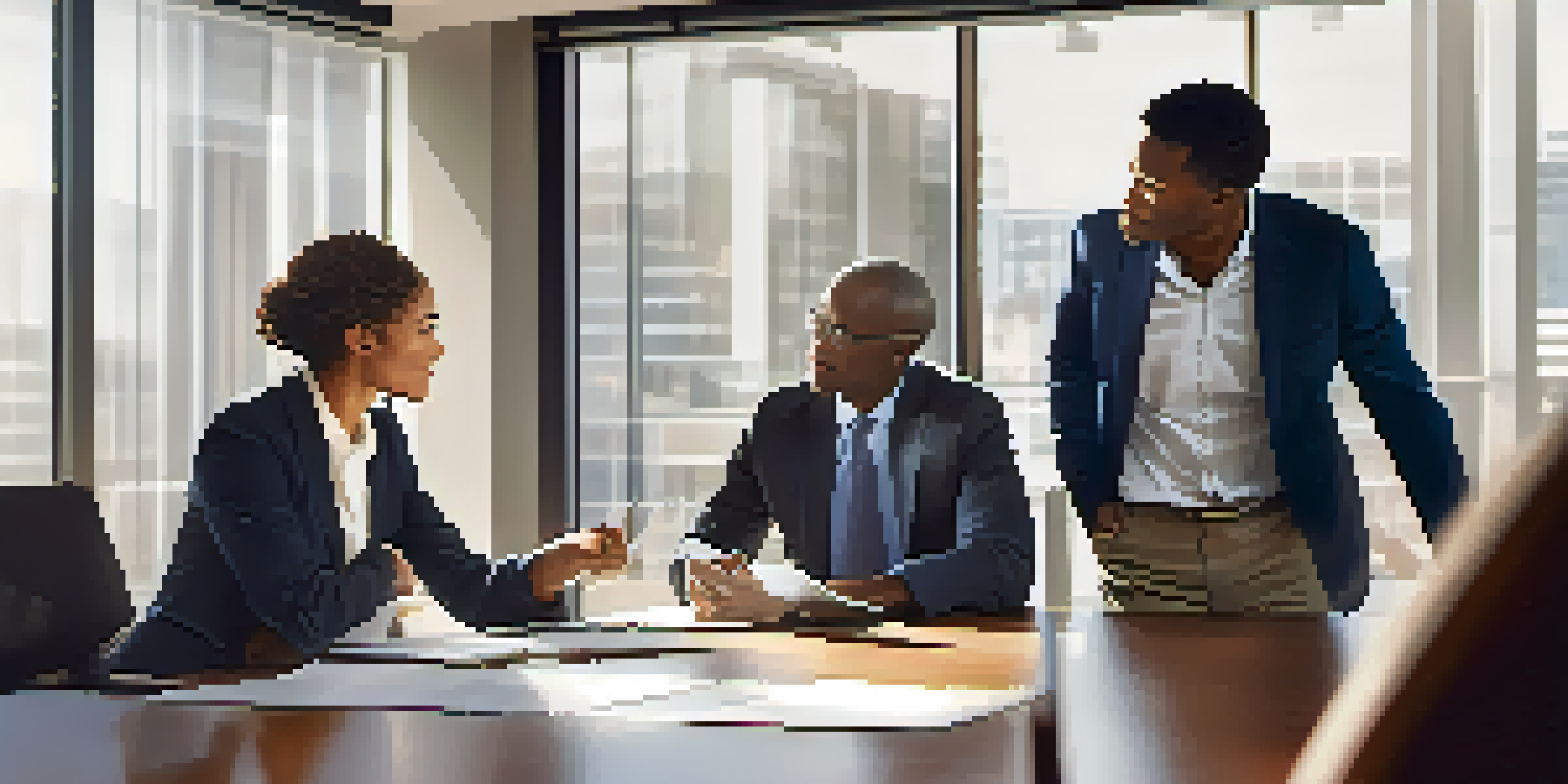 Two diverse businesspeople engaged in a negotiation in a modern conference room, showcasing active listening and open communication.