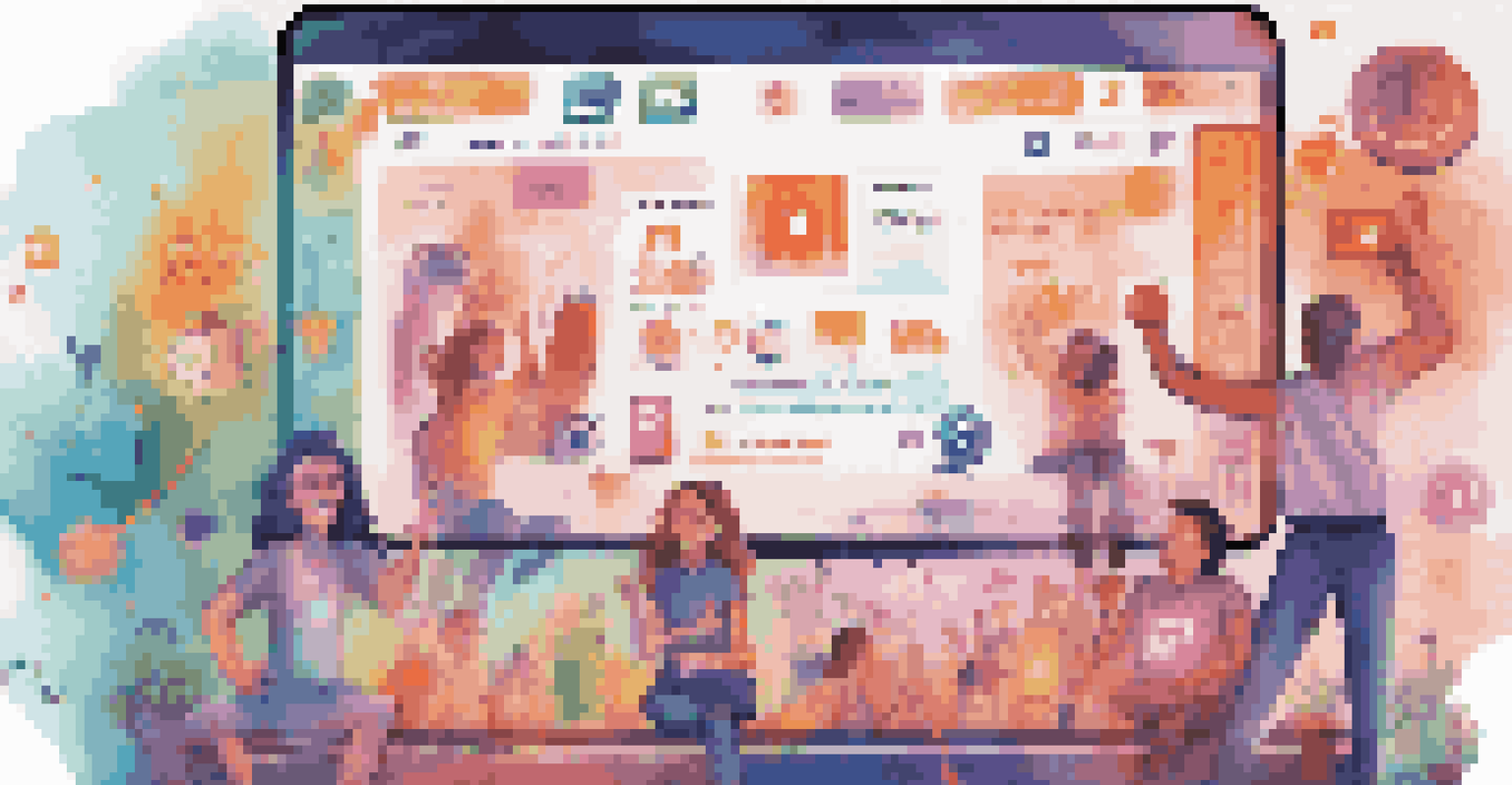 A digital social media feed displaying crowdfunding campaigns with vibrant graphics and engaging notifications.