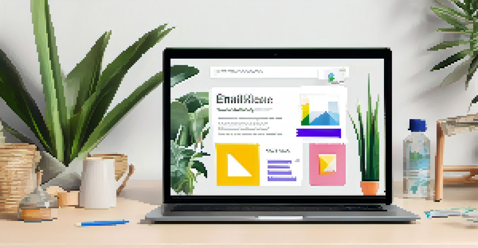 A laptop showcasing a visually appealing email marketing campaign with promotional offers in a bright and modern workspace.