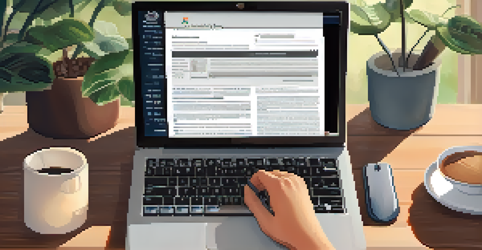 Close-up of hands typing on a laptop with a legal document about intellectual property registration visible on the screen.